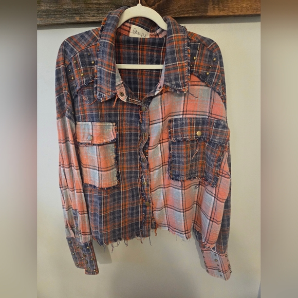 Oli & Hali Don't You Worry Plaid Studded Shacket - Picture 3 of 8